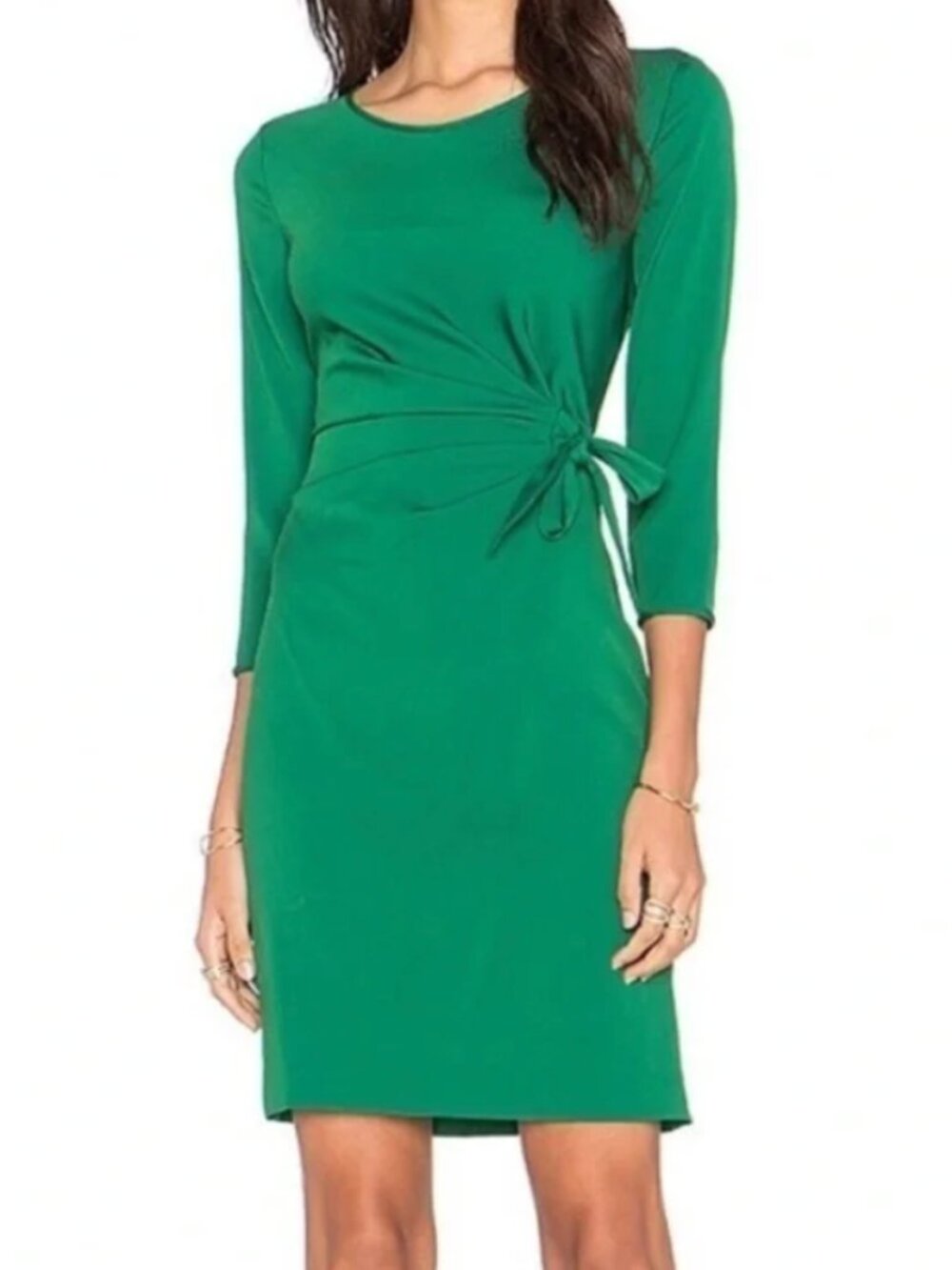DVF Zoe Emerald Tie-Front Midi Dress 100% Silk